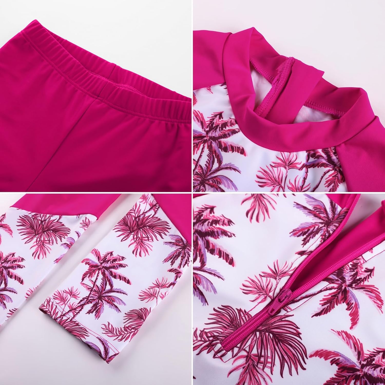 image:imageGRACE KARIN Girls Long Sleeve Rash Guard Bathing Swimsuits Swimwear 616Magenta Coconut Tree