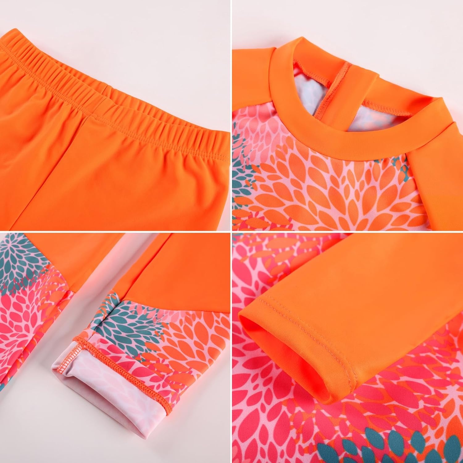 image:imageGRACE KARIN Girls Long Sleeve Rash Guard Bathing Swimsuits Swimwear 616Pink Fireworks