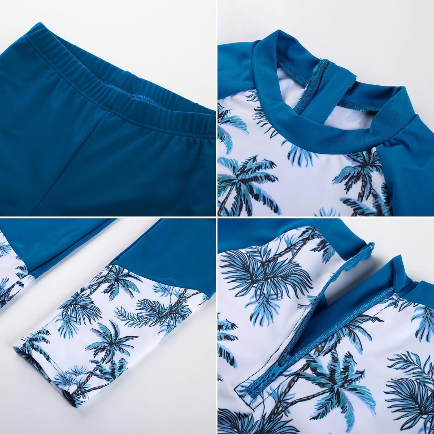 image:imageGRACE KARIN Girls Long Sleeve Rash Guard Bathing Swimsuits Swimwear 616Sapphire Blue Coconut Tree