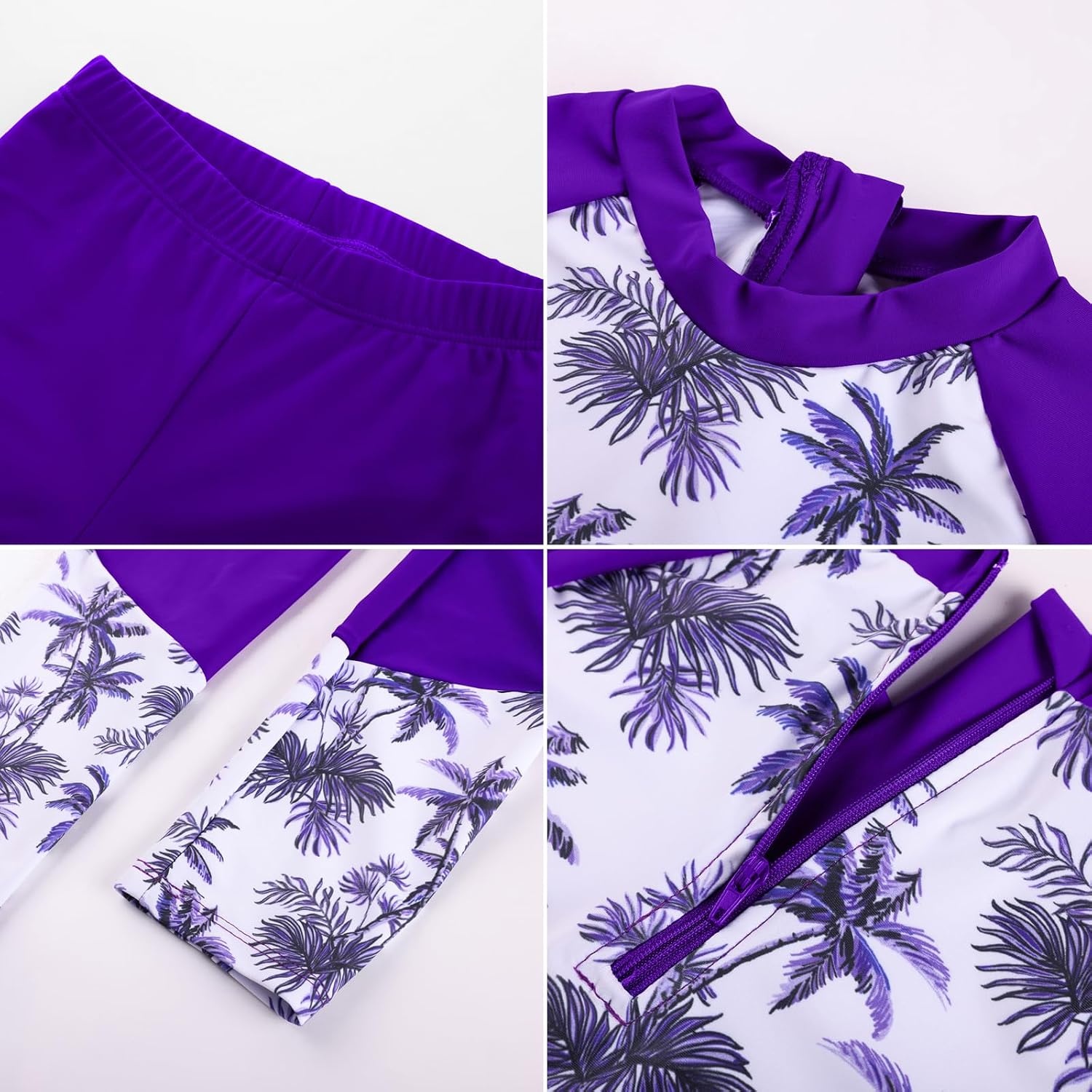 image:imageGRACE KARIN Girls Long Sleeve Rash Guard Bathing Swimsuits Swimwear 616Violet Coconut Tree
