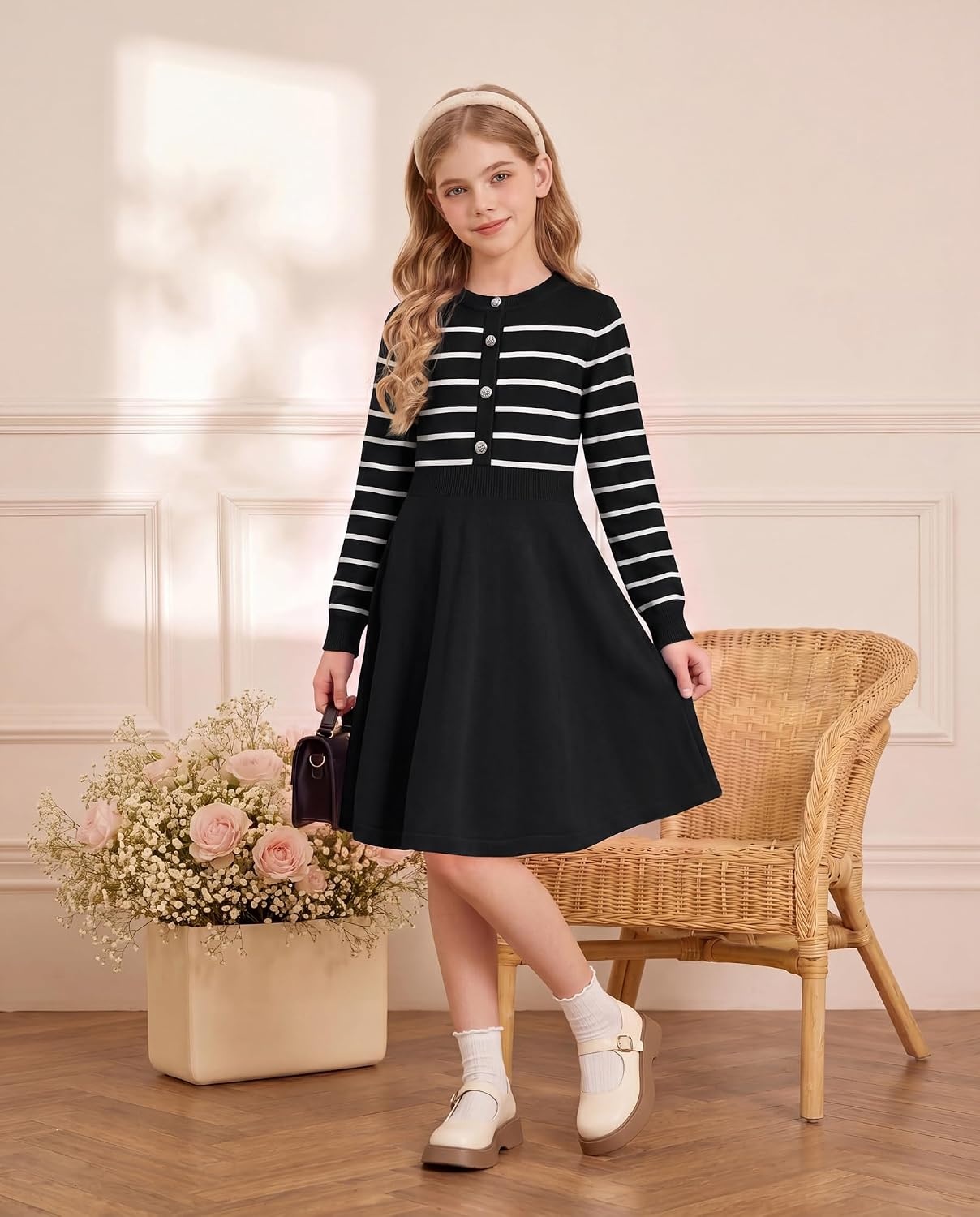 image:imageGRACE KARIN Girls Long Sleeve Sweater Knit Winter Fall Dresses for 714YBlack