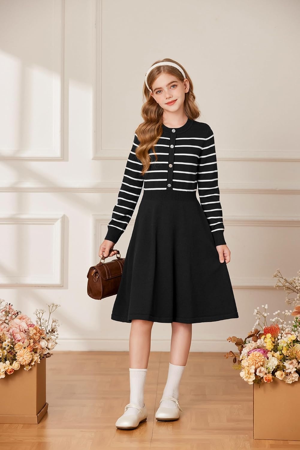 image:imageGRACE KARIN Girls Long Sleeve Sweater Knit Winter Fall Dresses for 714YBlack