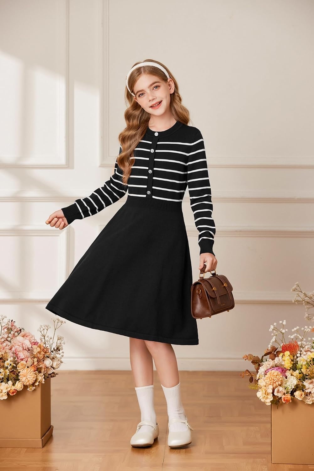 image:imageGRACE KARIN Girls Long Sleeve Sweater Knit Winter Fall Dresses for 714YBlack