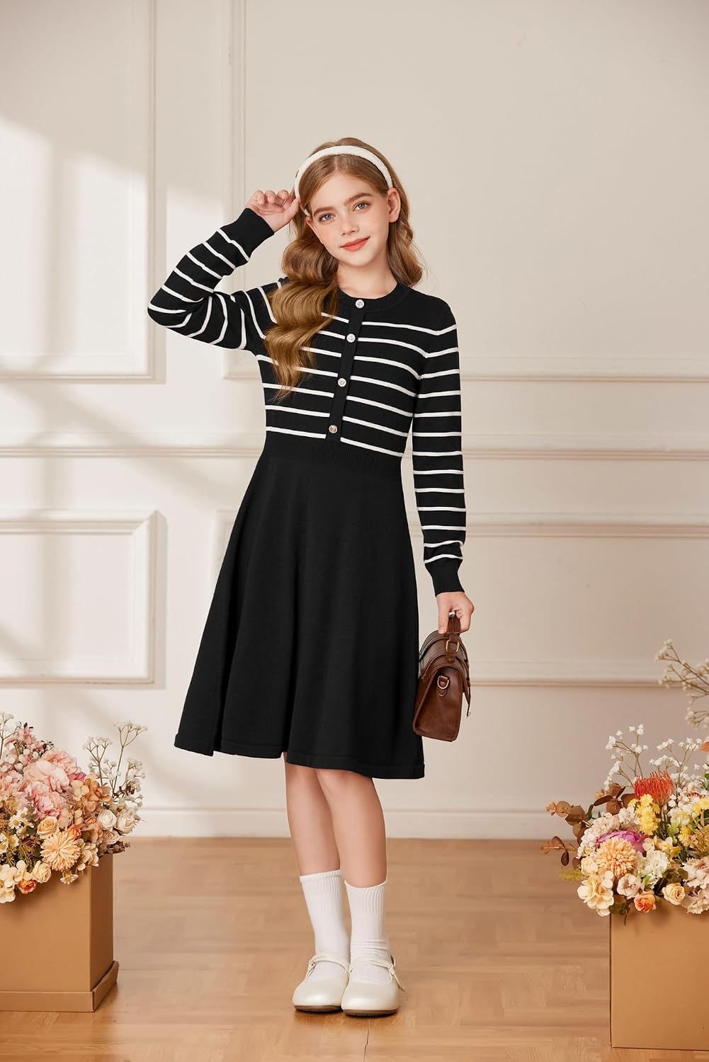 image:imageGRACE KARIN Girls Long Sleeve Sweater Knit Winter Fall Dresses for 714YBlack