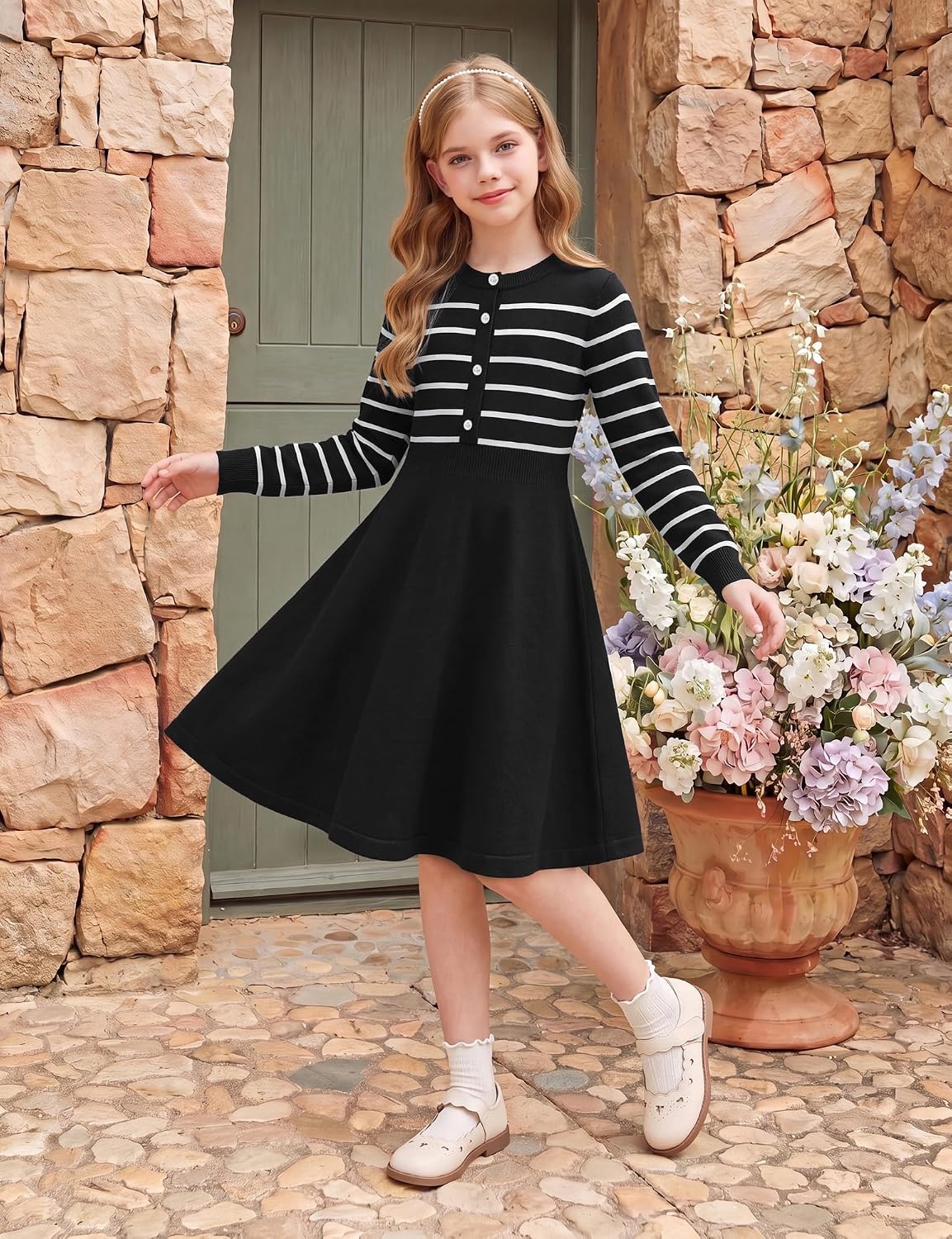 image:imageGRACE KARIN Girls Long Sleeve Sweater Knit Winter Fall Dresses for 714YBlack