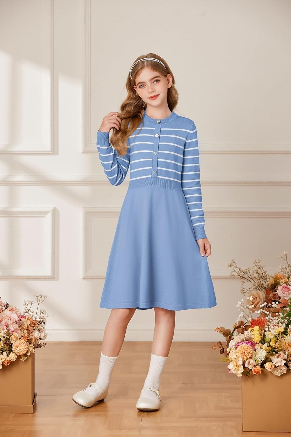 image:imageGRACE KARIN Girls Long Sleeve Sweater Knit Winter Fall Dresses for 714YLight Blue