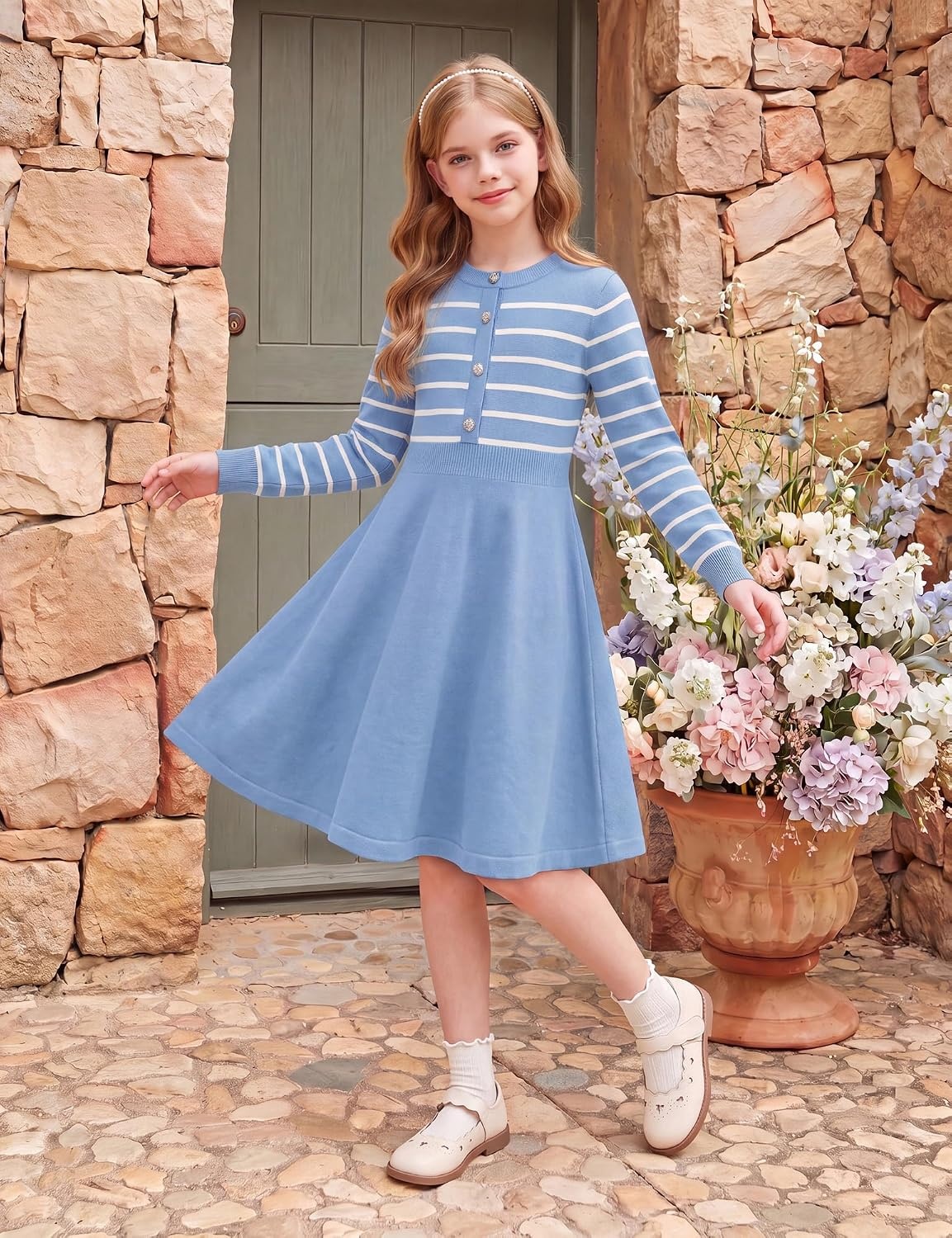 image:imageGRACE KARIN Girls Long Sleeve Sweater Knit Winter Fall Dresses for 714YLight Blue