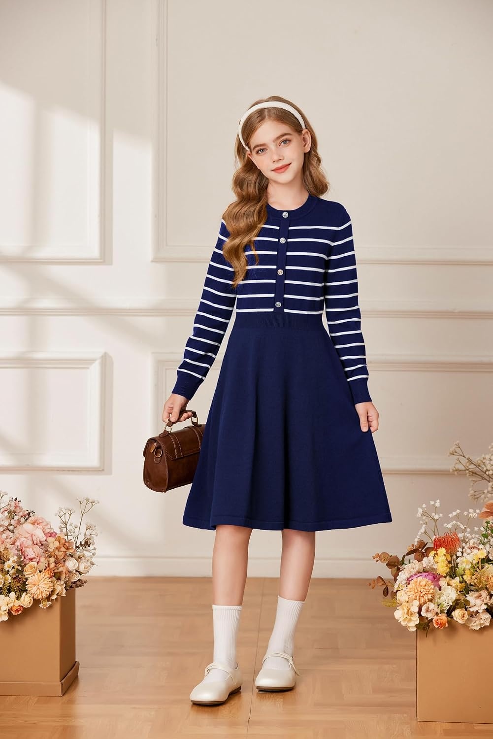 image:imageGRACE KARIN Girls Long Sleeve Sweater Knit Winter Fall Dresses for 714YNavy Blue