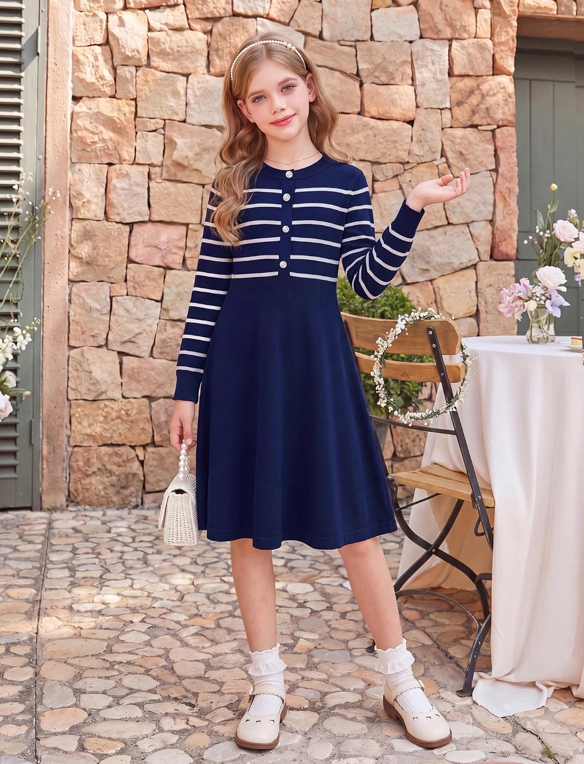 image:imageGRACE KARIN Girls Long Sleeve Sweater Knit Winter Fall Dresses for 714YNavy Blue