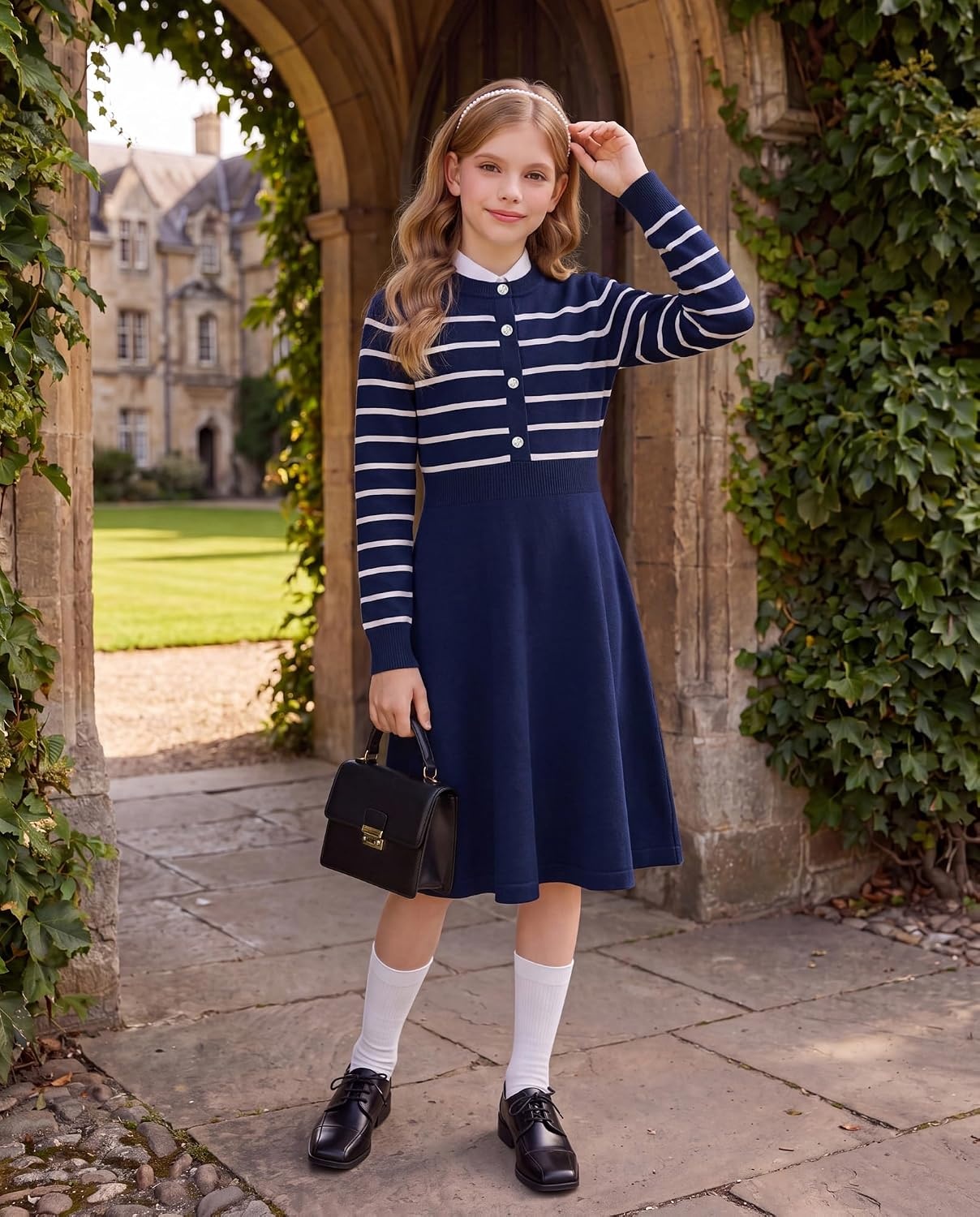 image:imageGRACE KARIN Girls Long Sleeve Sweater Knit Winter Fall Dresses for 714YNavy Blue