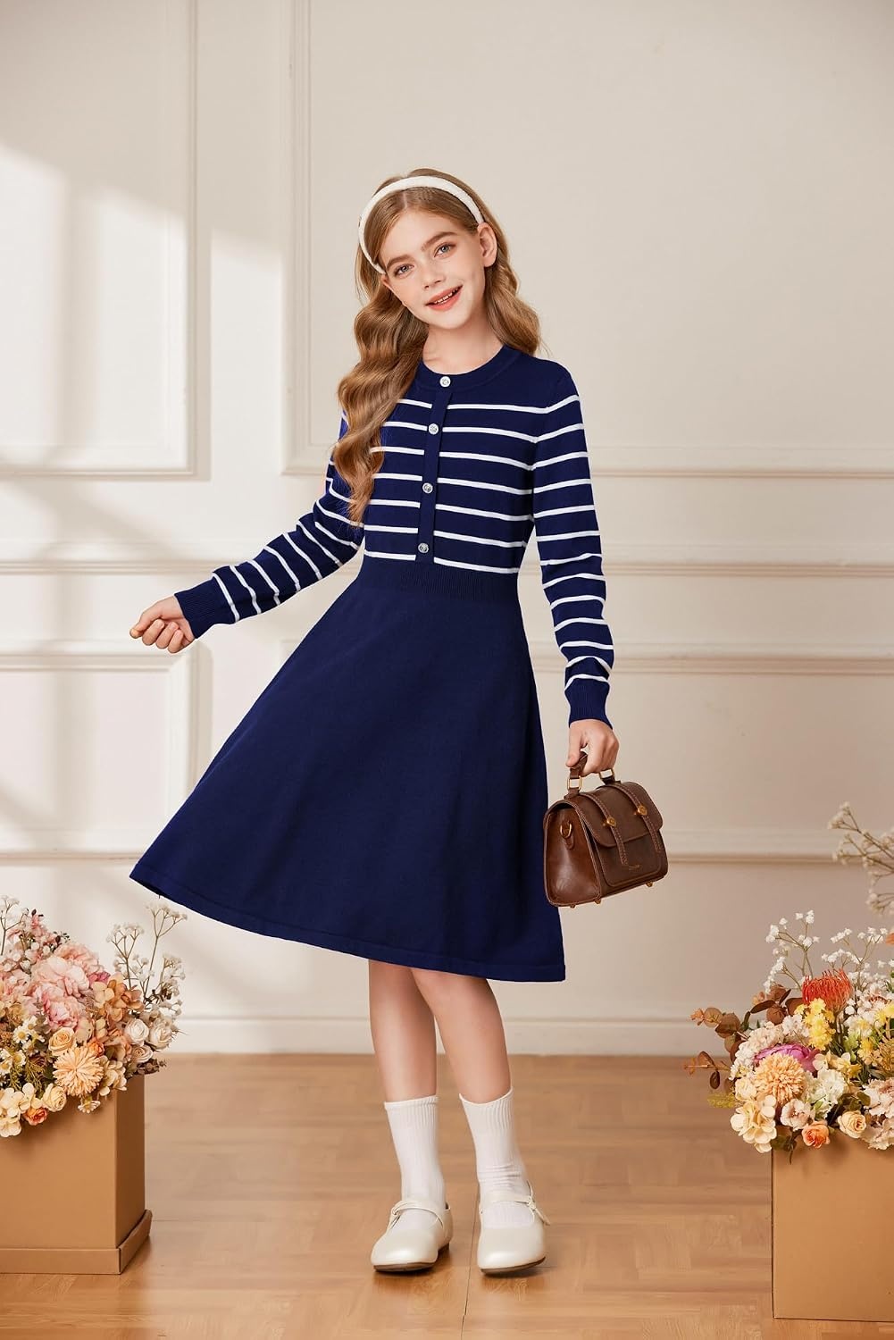 image:imageGRACE KARIN Girls Long Sleeve Sweater Knit Winter Fall Dresses for 714YNavy Blue