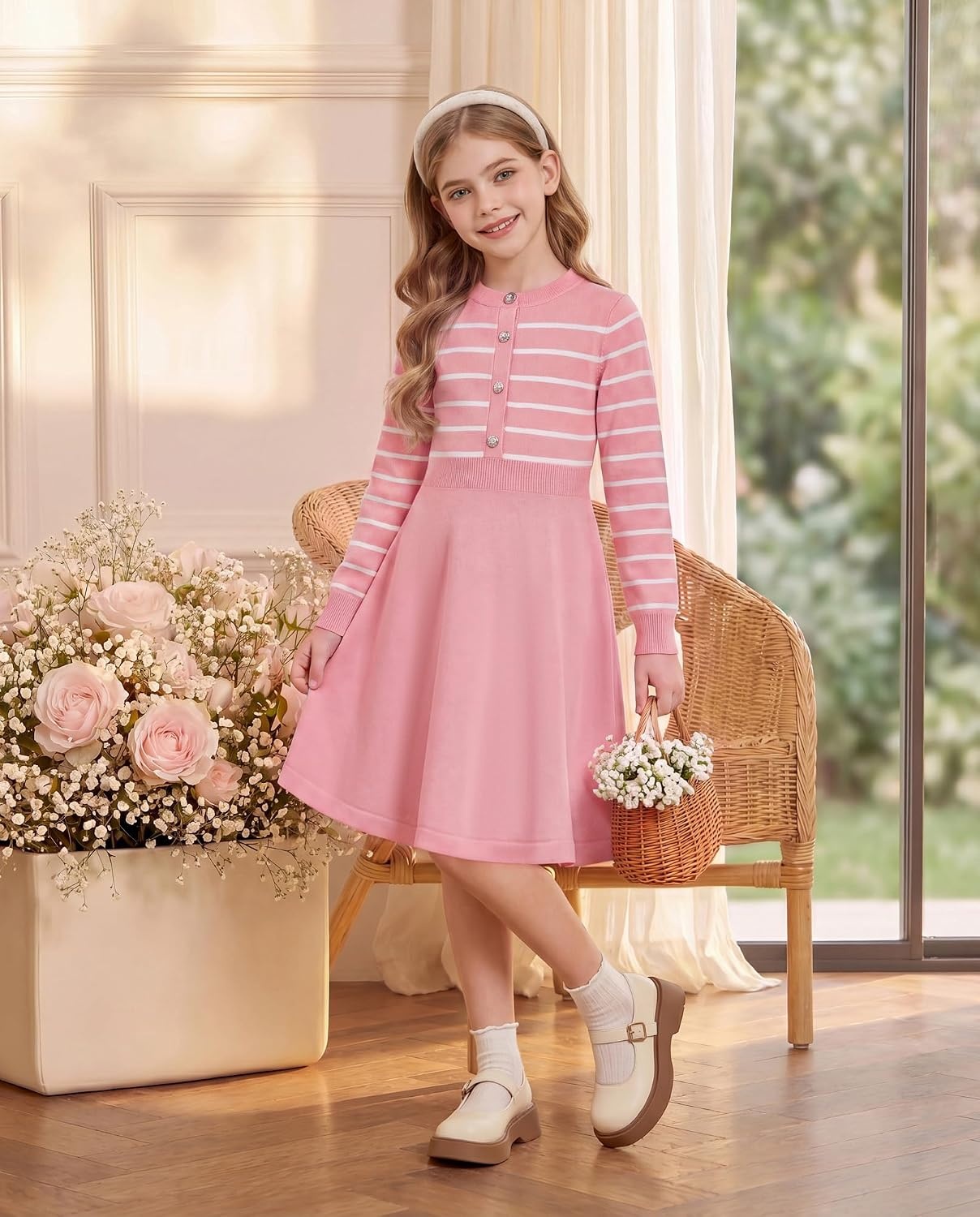 image:imageGRACE KARIN Girls Long Sleeve Sweater Knit Winter Fall Dresses for 714YPink
