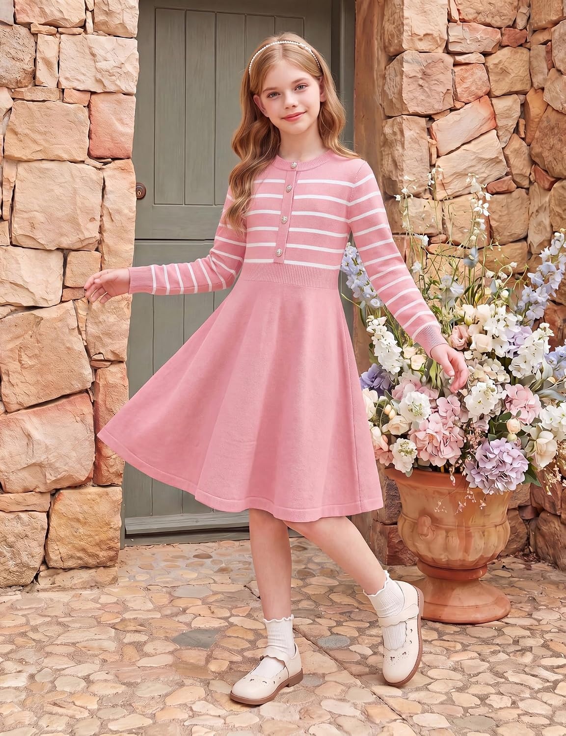 image:imageGRACE KARIN Girls Long Sleeve Sweater Knit Winter Fall Dresses for 714YPink