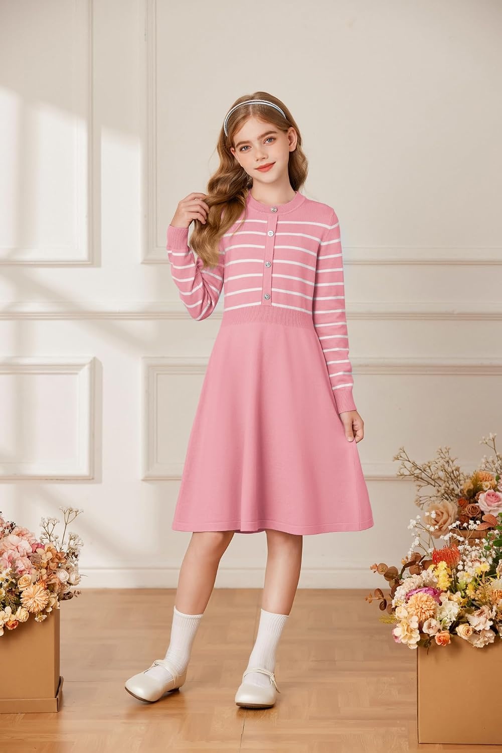 image:imageGRACE KARIN Girls Long Sleeve Sweater Knit Winter Fall Dresses for 714YPink