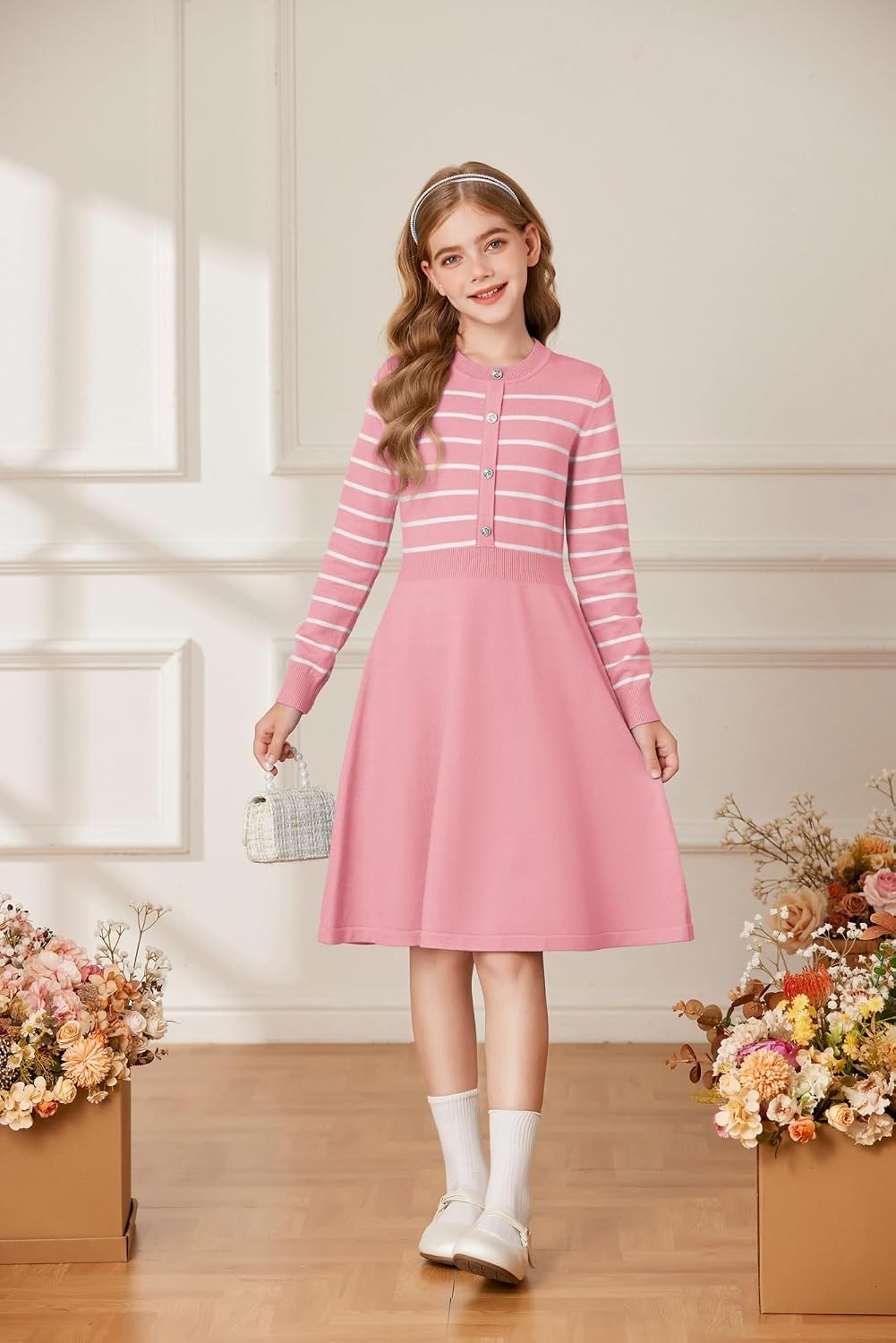 image:imageGRACE KARIN Girls Long Sleeve Sweater Knit Winter Fall Dresses for 714YPink