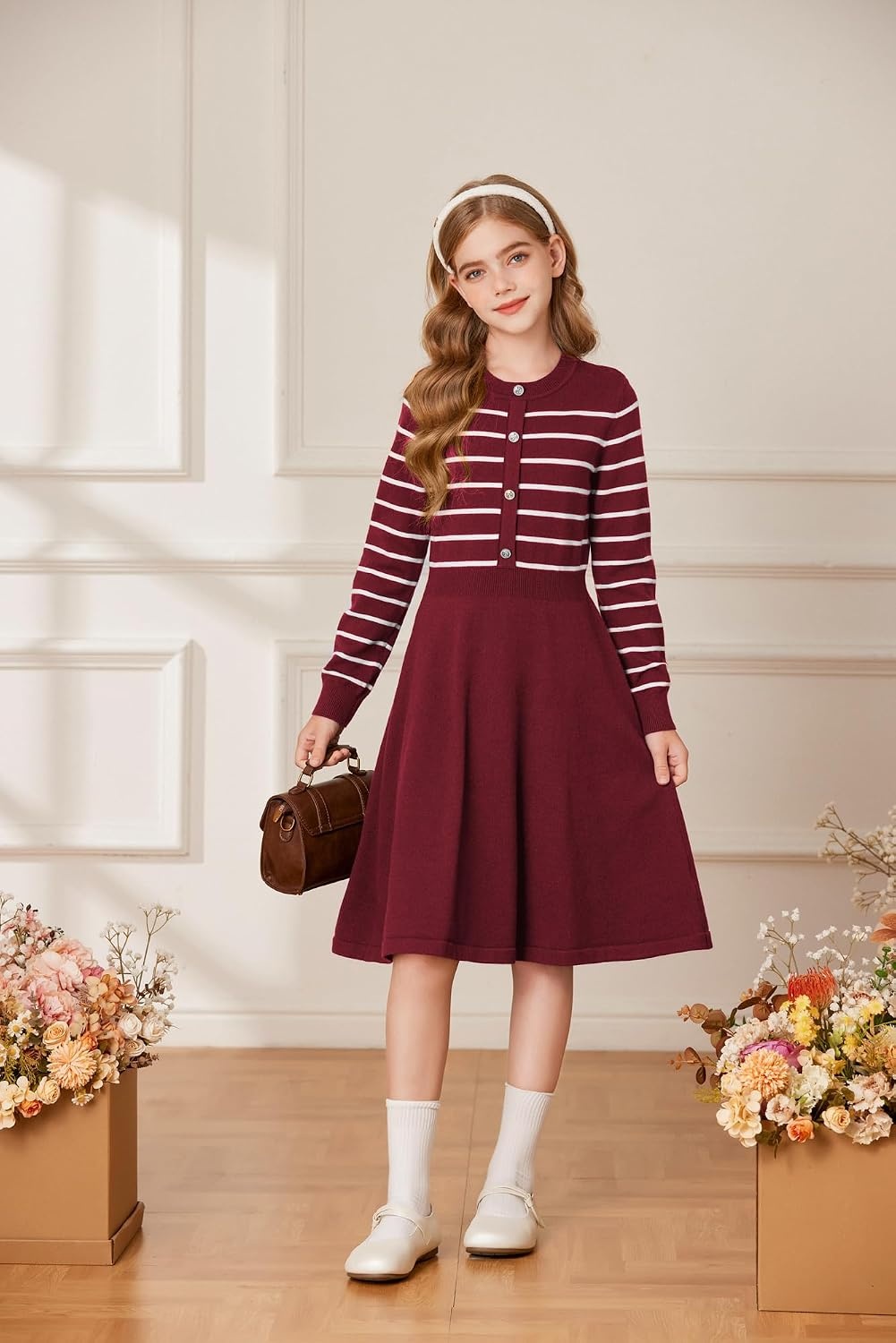 image:imageGRACE KARIN Girls Long Sleeve Sweater Knit Winter Fall Dresses for 714YRed