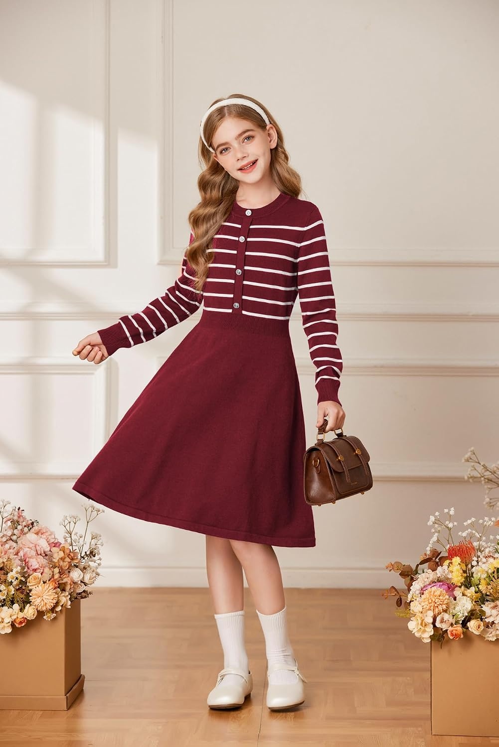 image:imageGRACE KARIN Girls Long Sleeve Sweater Knit Winter Fall Dresses for 714YRed