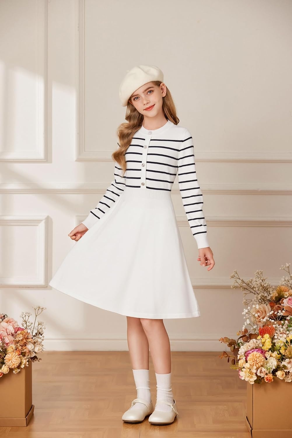 image:imageGRACE KARIN Girls Long Sleeve Sweater Knit Winter Fall Dresses for 714YWhite