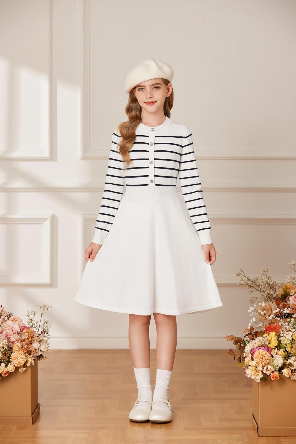image:imageGRACE KARIN Girls Long Sleeve Sweater Knit Winter Fall Dresses for 714YWhite