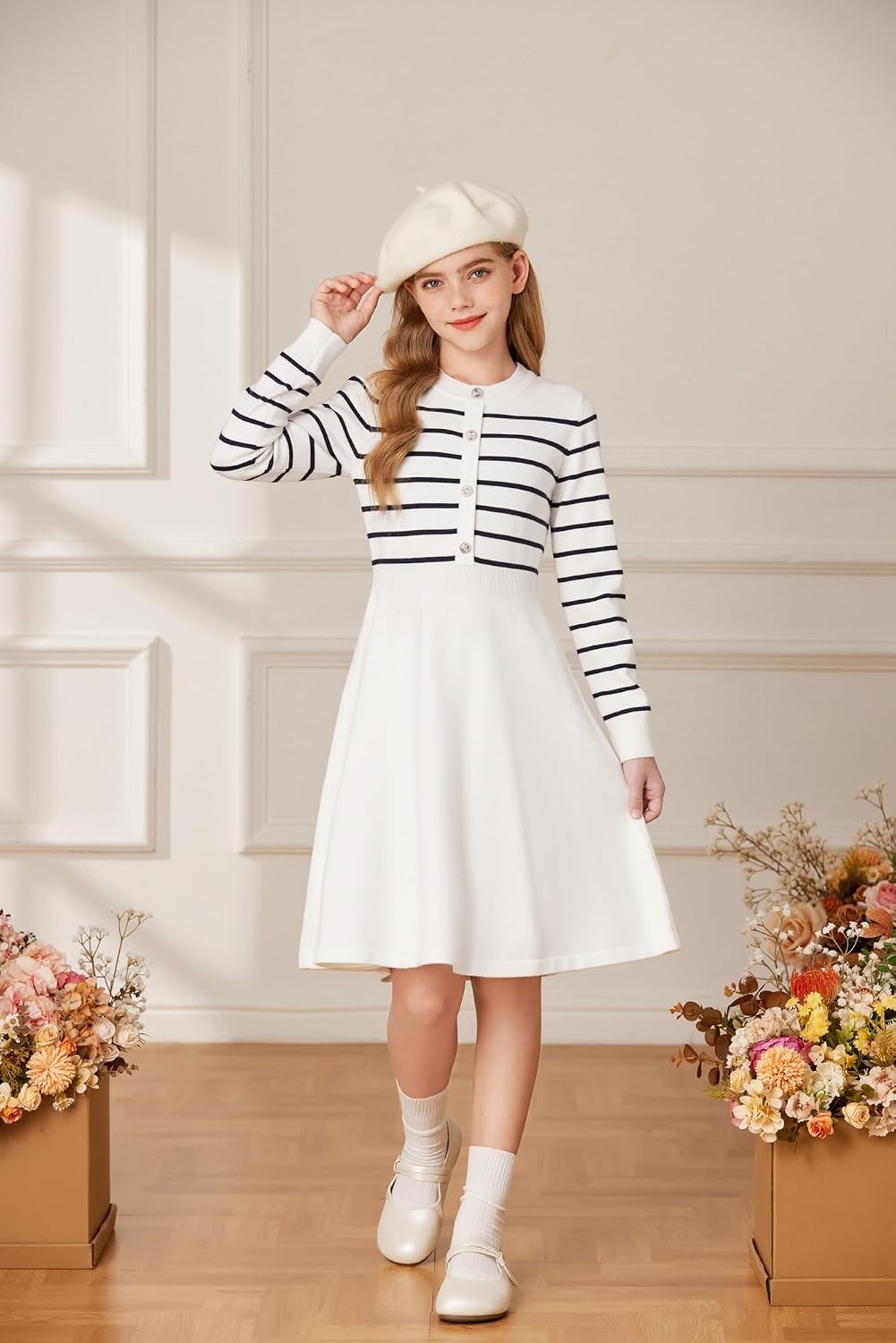 image:imageGRACE KARIN Girls Long Sleeve Sweater Knit Winter Fall Dresses for 714YWhite