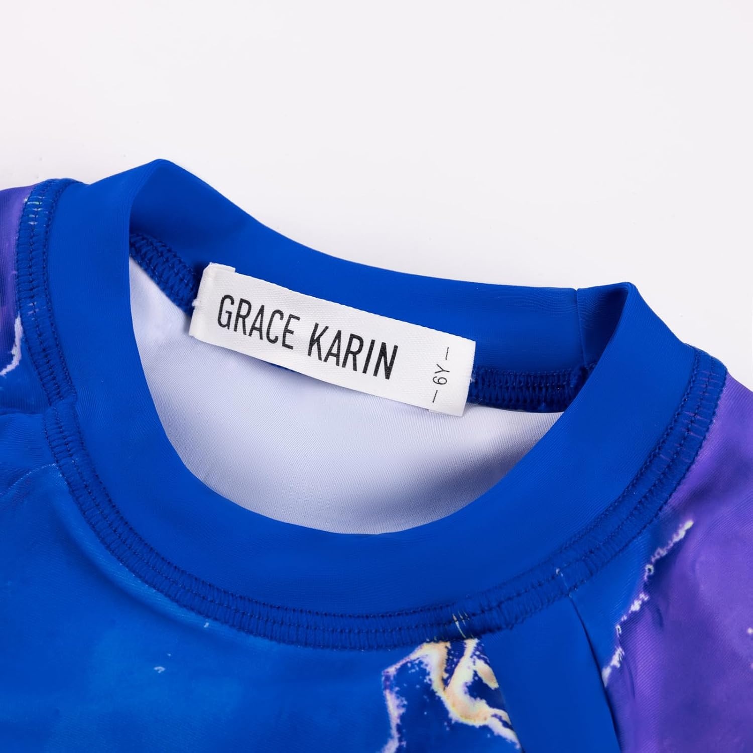 image:imageGRACE KARIN Girls Long Sleeve Swimsuit Two Piece Rashguard Floral Swimwear 614YBlue Purple Marble