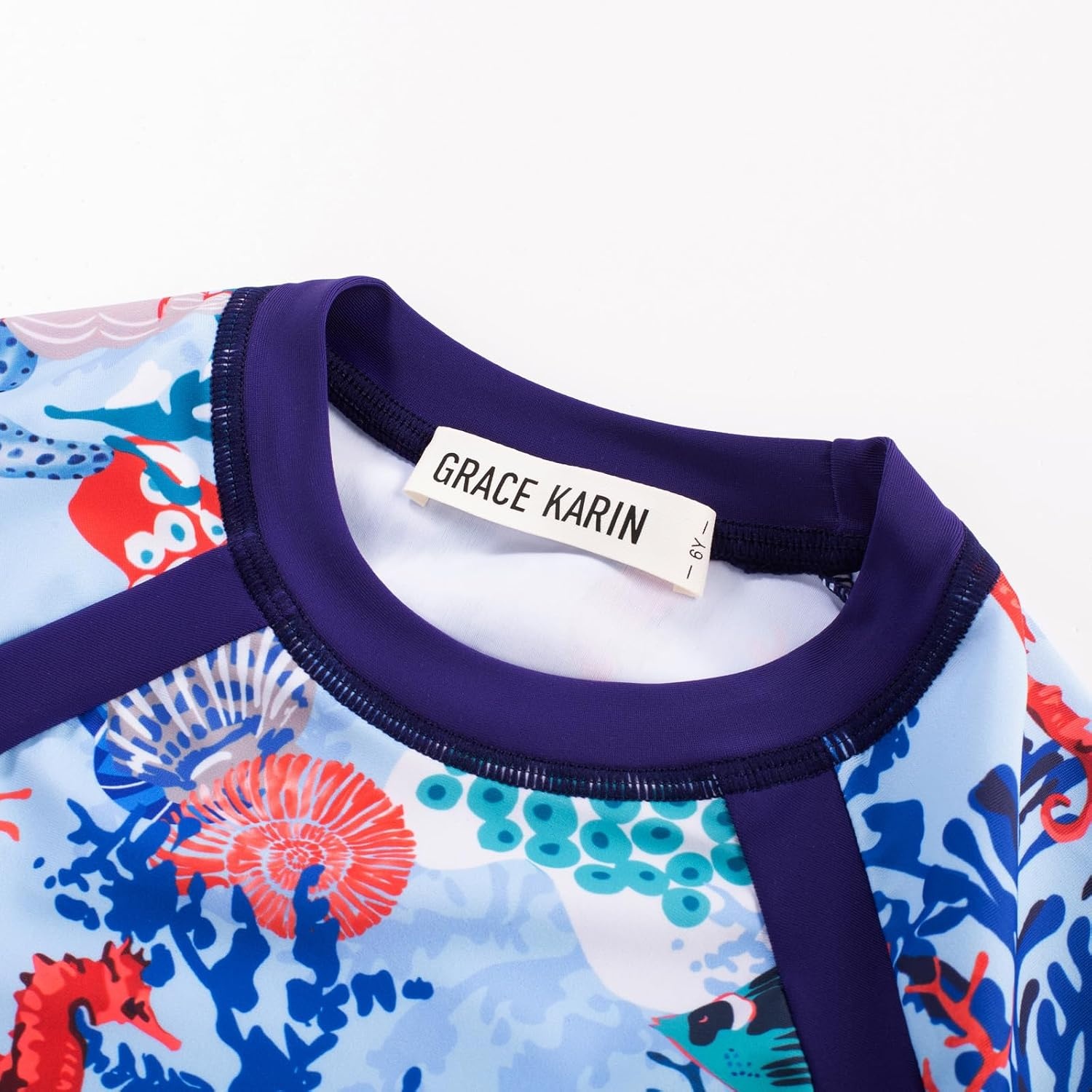 image:imageGRACE KARIN Girls Long Sleeve Swimsuit Two Piece Rashguard Floral Swimwear 614YColorful Leopard Gradient Blue Coral