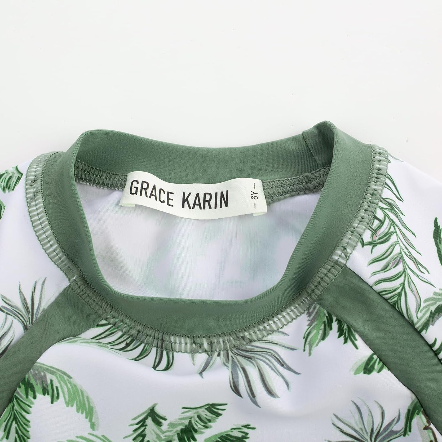 image:imageGRACE KARIN Girls Long Sleeve Swimsuit Two Piece Rashguard Floral Swimwear 614YGreen Coconut Tree