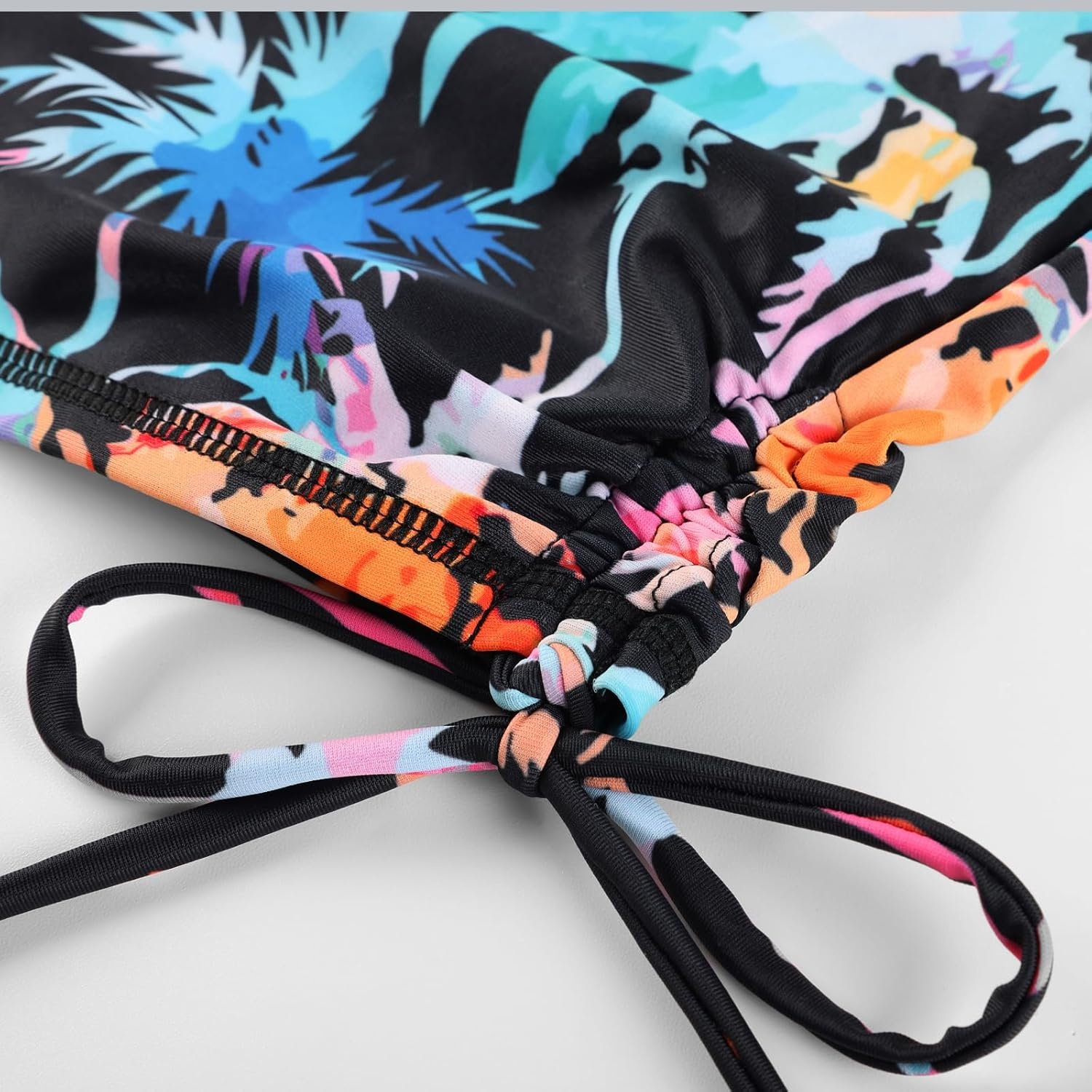 image:imageGRACE KARIN Girls Long Sleeve Swimsuit Two Piece Rashguard Floral Swimwear 614YIridescent Tropical Palm Print on Black