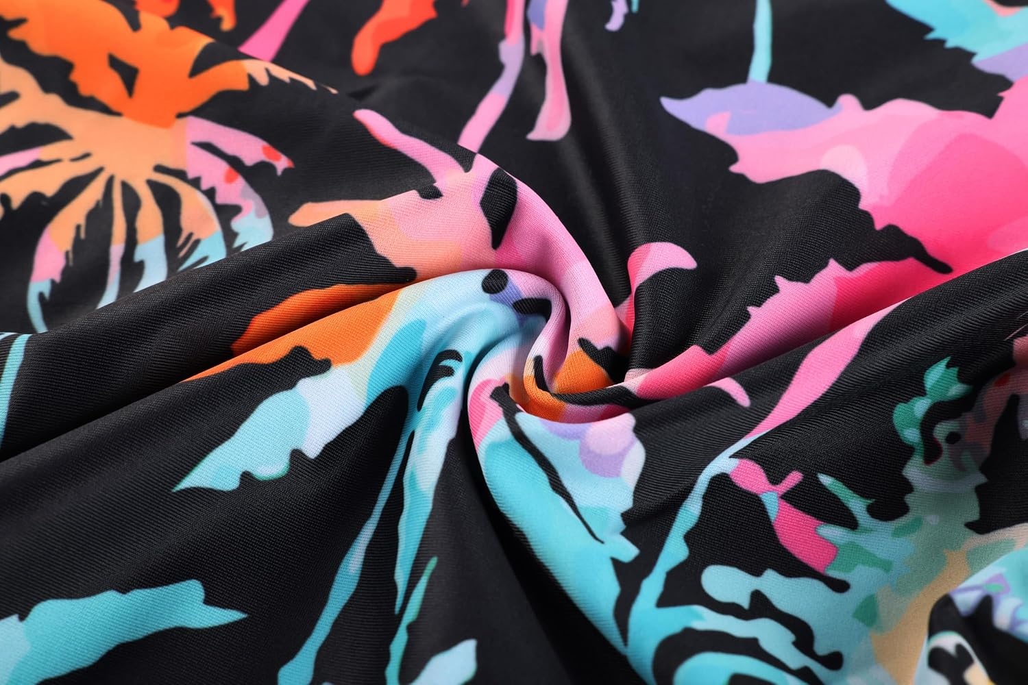 image:imageGRACE KARIN Girls Long Sleeve Swimsuit Two Piece Rashguard Floral Swimwear 614YIridescent Tropical Palm Print on Black