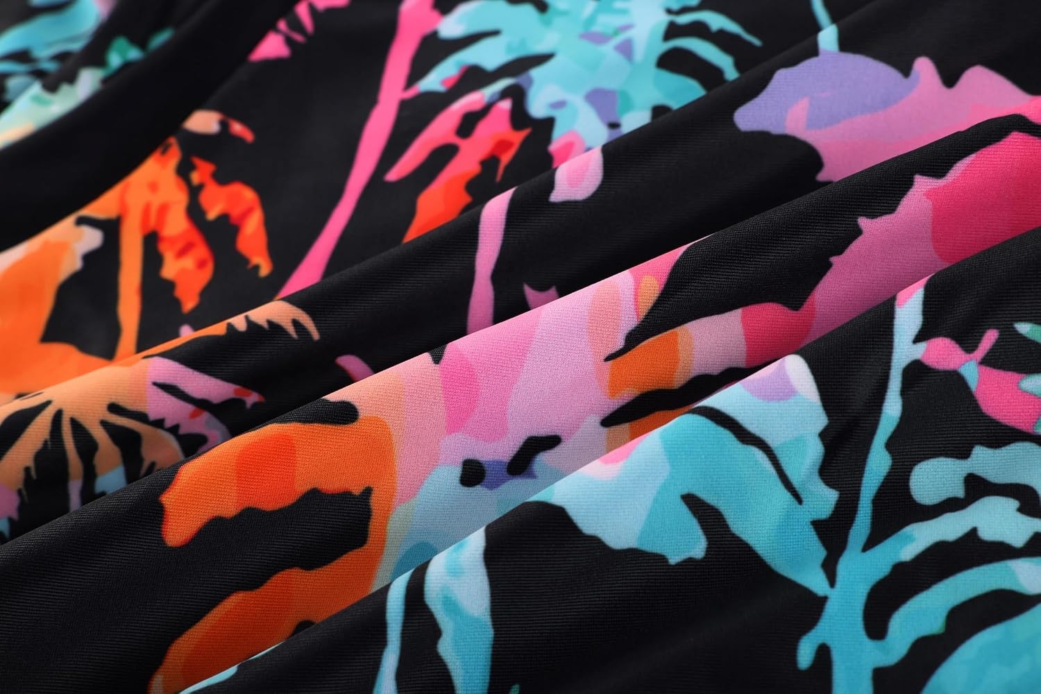 image:imageGRACE KARIN Girls Long Sleeve Swimsuit Two Piece Rashguard Floral Swimwear 614YIridescent Tropical Palm Print on Black
