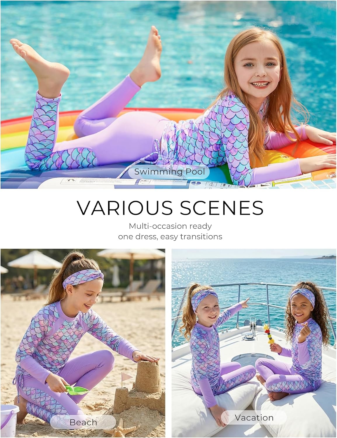 image:imageGRACE KARIN Girls Long Sleeve Swimsuit Two Piece Rashguard Floral Swimwear 614YMermaid