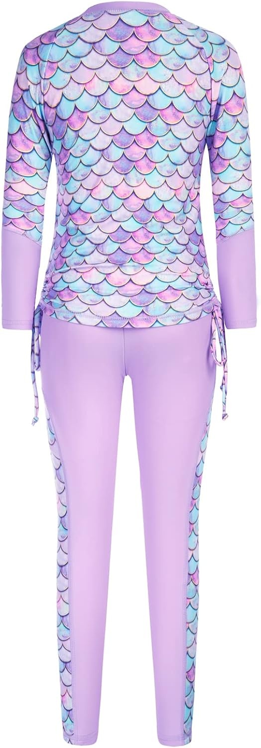 image:imageGRACE KARIN Girls Long Sleeve Swimsuit Two Piece Rashguard Floral Swimwear 614YMermaid