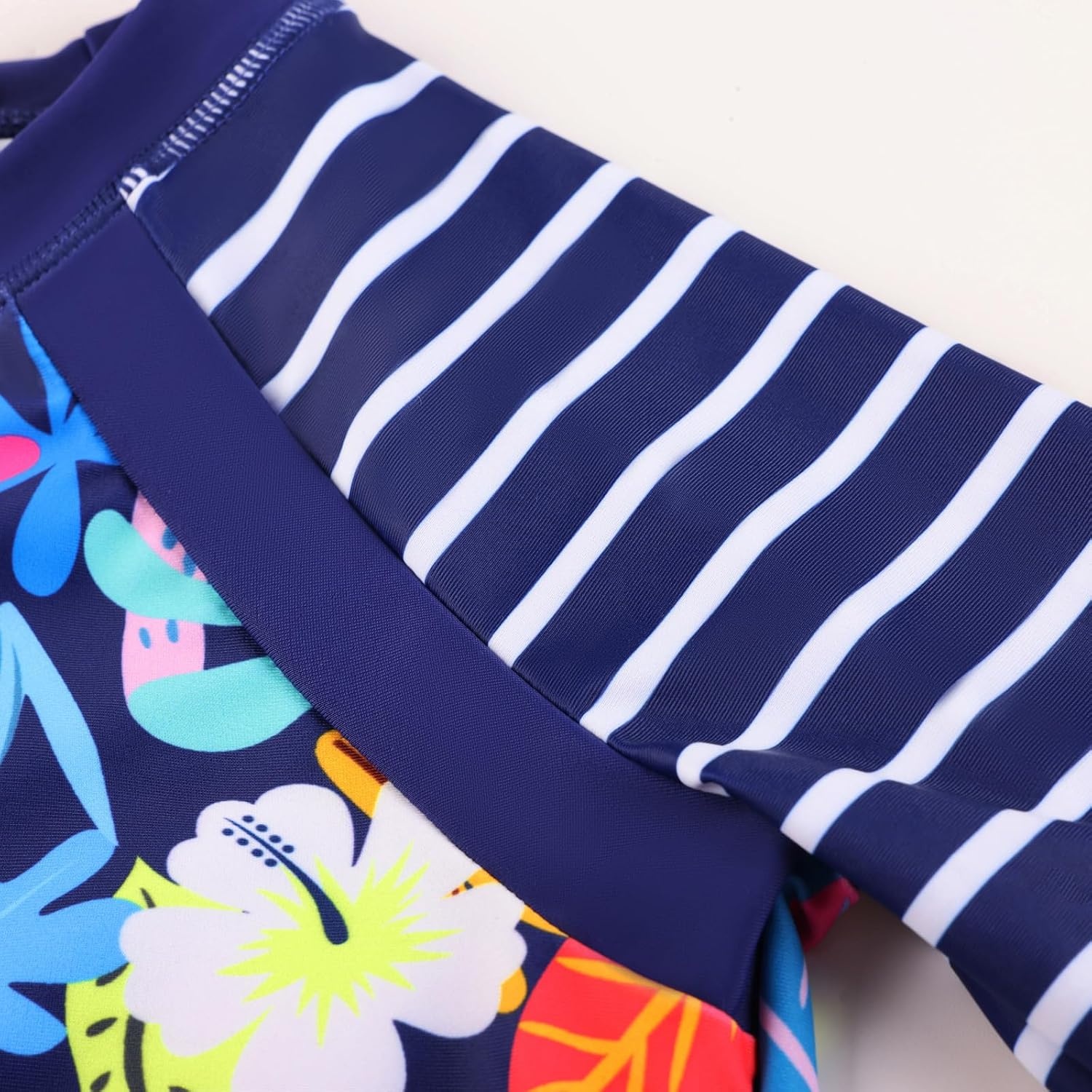 image:imageGRACE KARIN Girls Long Sleeve Swimsuit Two Piece Rashguard Floral Swimwear 614YNavy Background With Vibrant Blooms