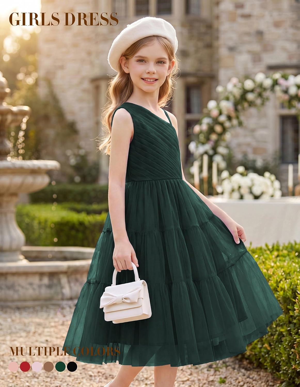 image:imageGRACE KARIN Girls Maxi Flower Christmas Formal Party Tulle Prom Dress 714Eden Green