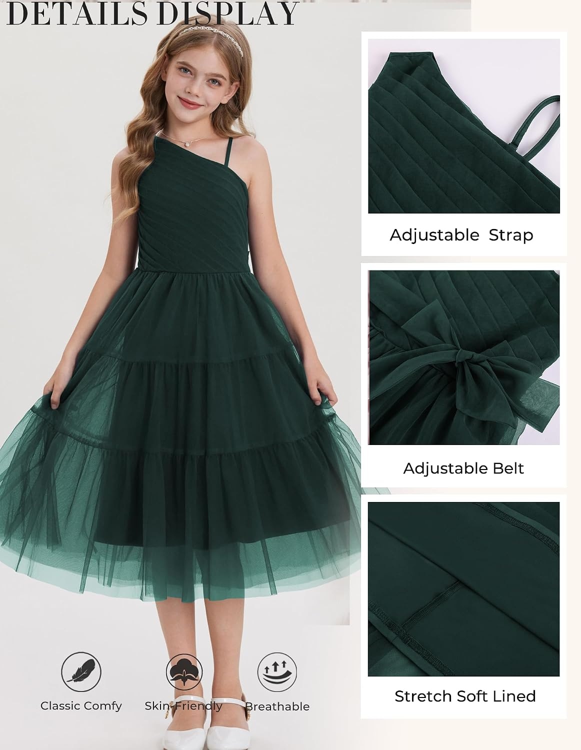 image:imageGRACE KARIN Girls Maxi Flower Christmas Formal Party Tulle Prom Dress 714Eden Green