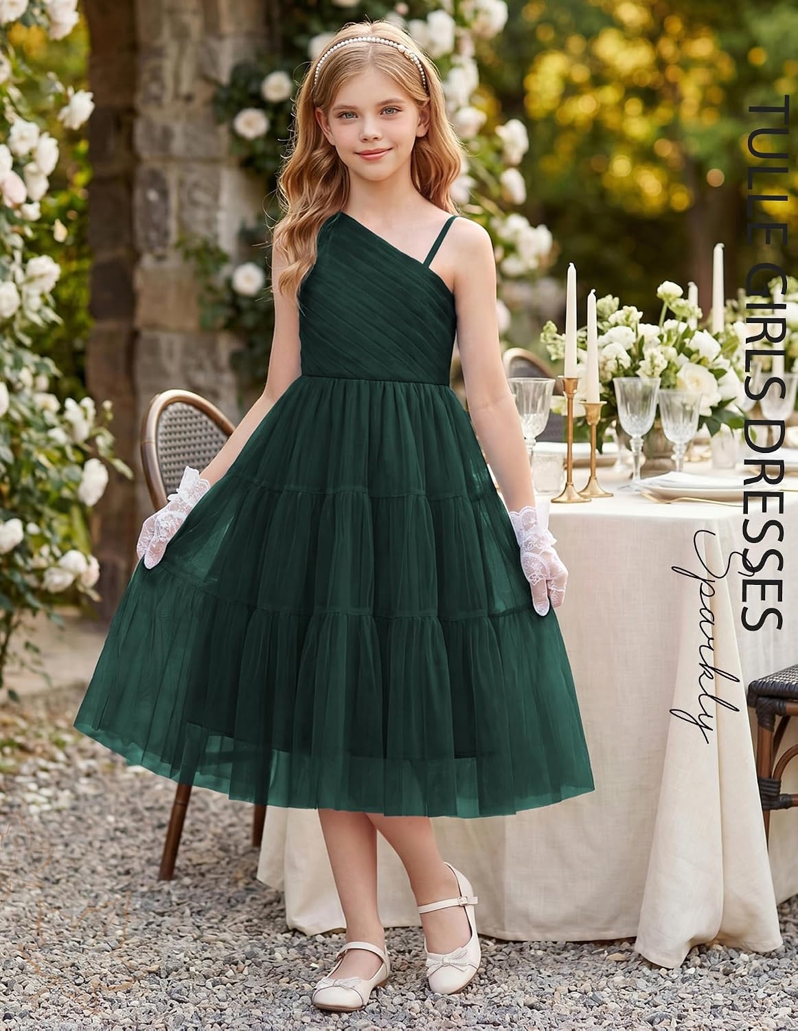 image:imageGRACE KARIN Girls Maxi Flower Christmas Formal Party Tulle Prom Dress 714Eden Green