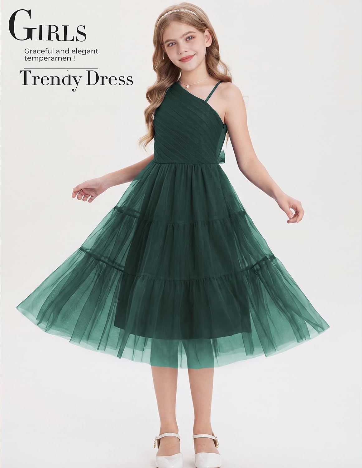 image:imageGRACE KARIN Girls Maxi Flower Christmas Formal Party Tulle Prom Dress 714Eden Green