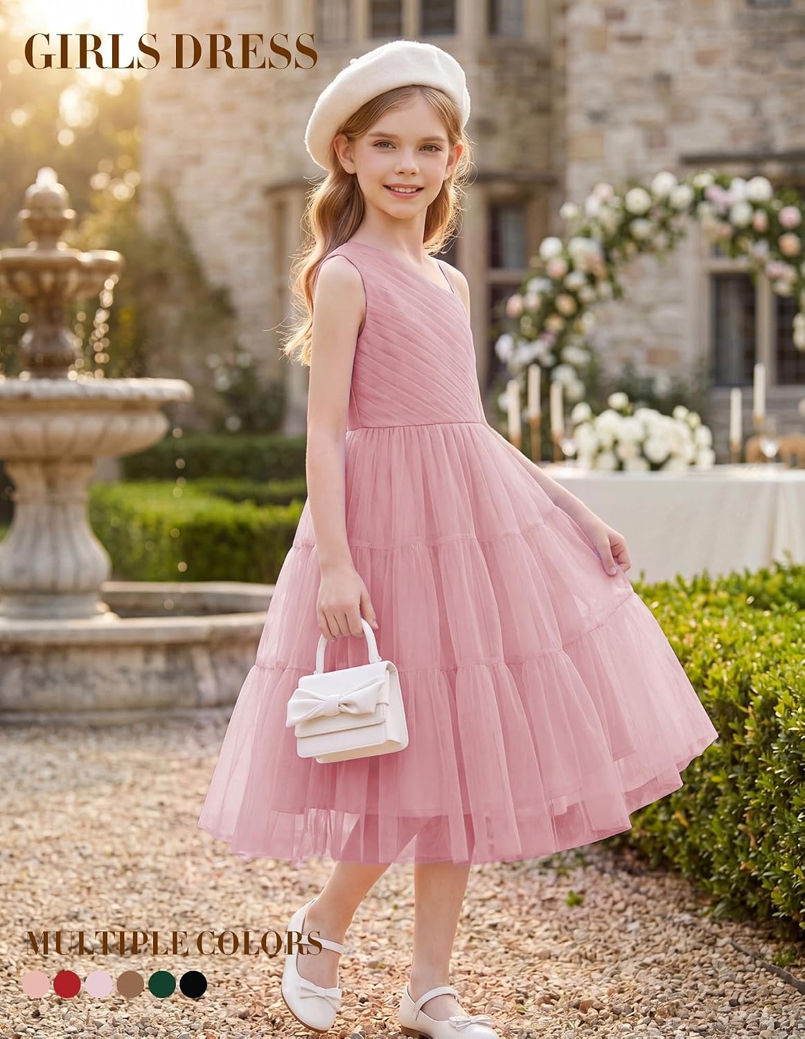 image:imageGRACE KARIN Girls Maxi Flower Christmas Formal Party Tulle Prom Dress 714Gray Pink
