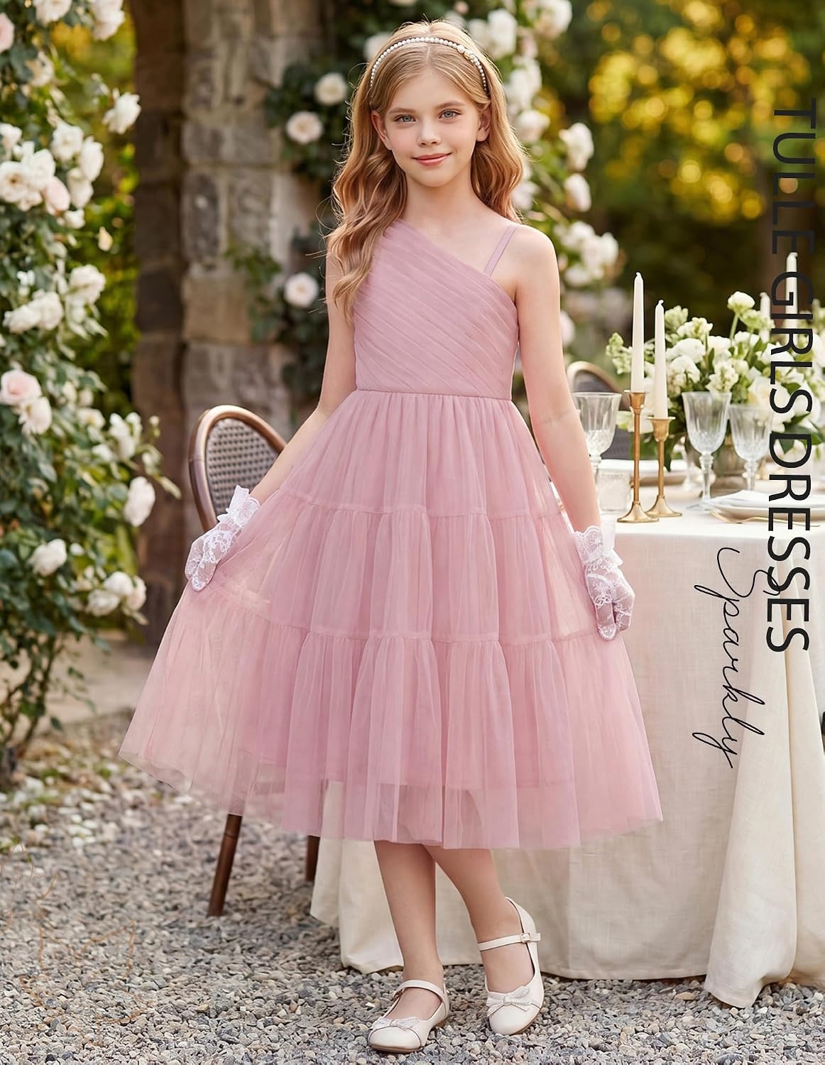 image:imageGRACE KARIN Girls Maxi Flower Christmas Formal Party Tulle Prom Dress 714Gray Pink