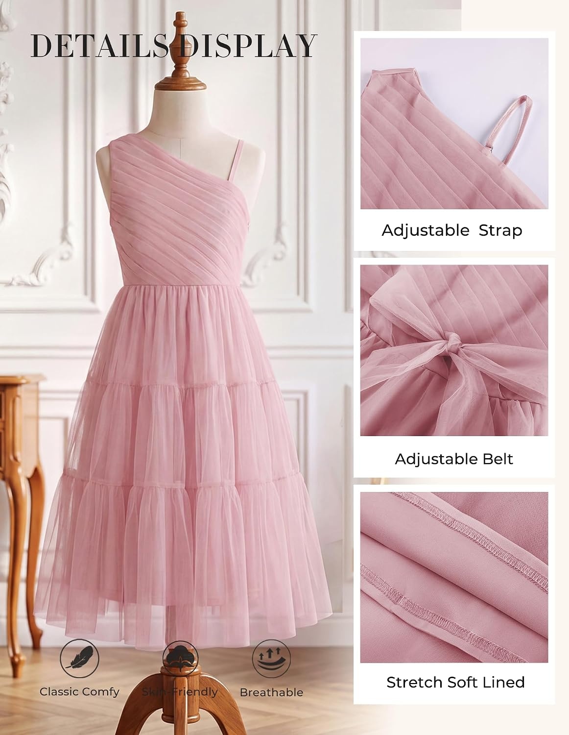 image:imageGRACE KARIN Girls Maxi Flower Christmas Formal Party Tulle Prom Dress 714Gray Pink