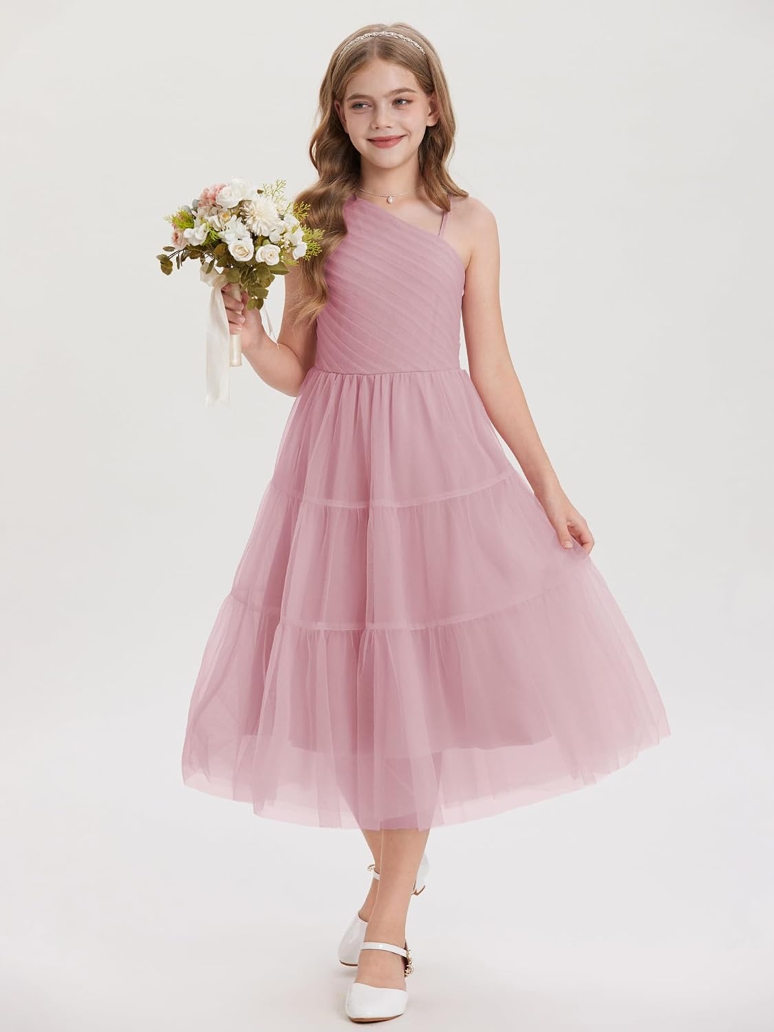 image:imageGRACE KARIN Girls Maxi Flower Christmas Formal Party Tulle Prom Dress 714Gray Pink