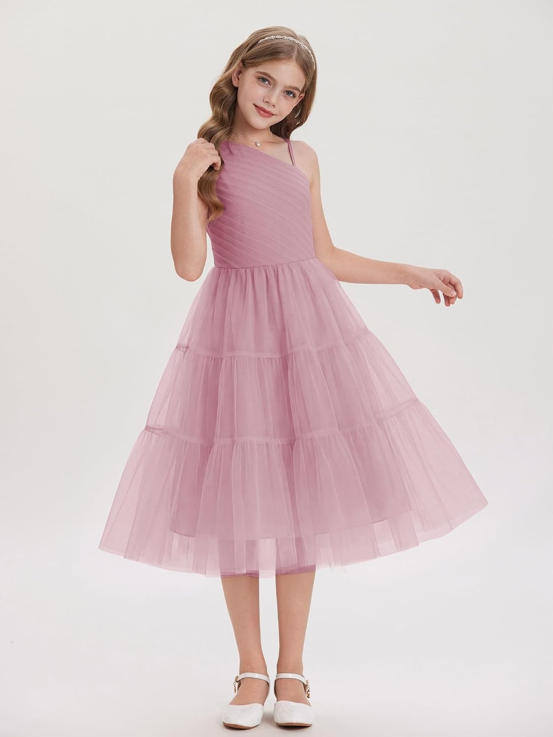 image:imageGRACE KARIN Girls Maxi Flower Christmas Formal Party Tulle Prom Dress 714Gray Pink