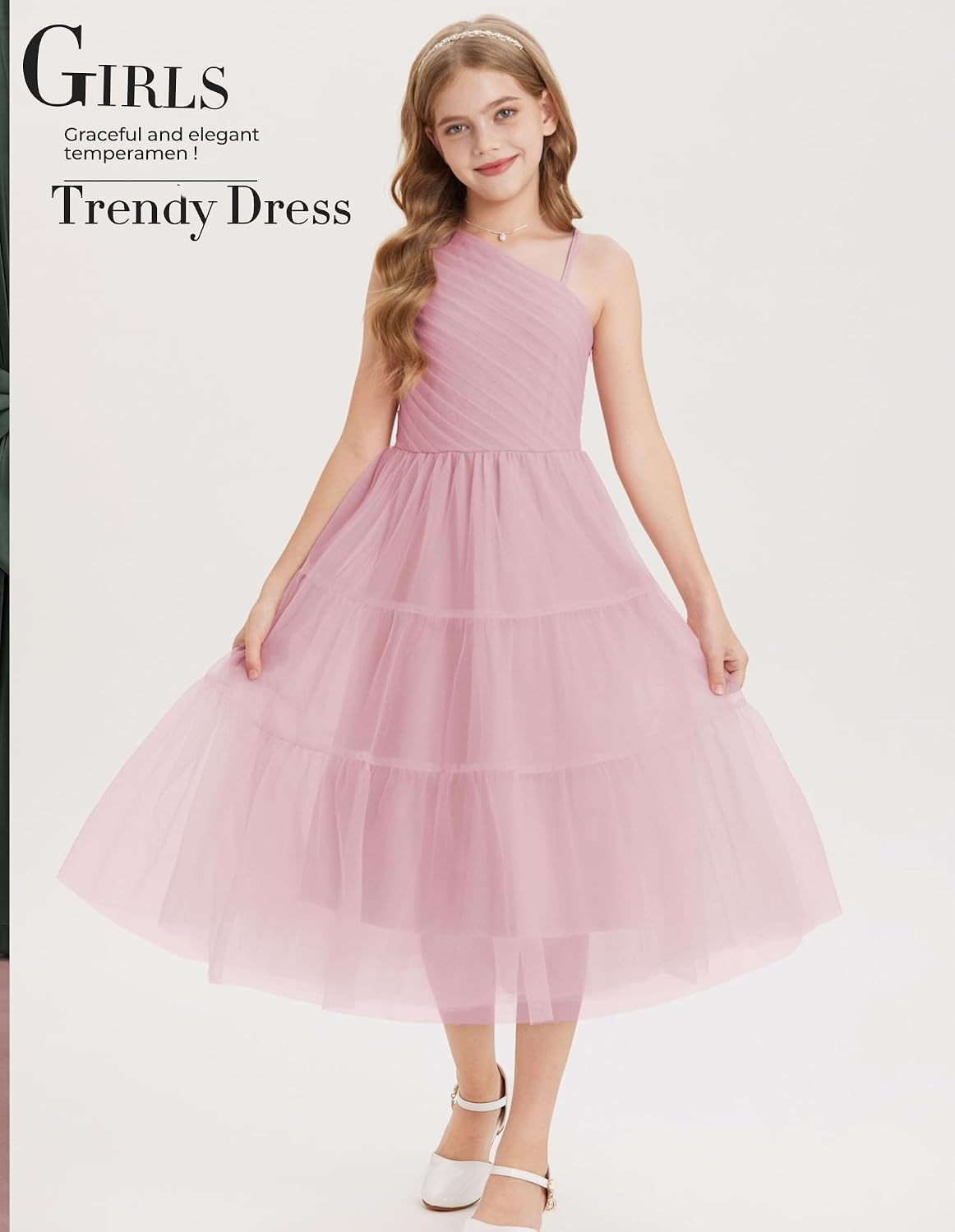image:imageGRACE KARIN Girls Maxi Flower Christmas Formal Party Tulle Prom Dress 714Gray Pink