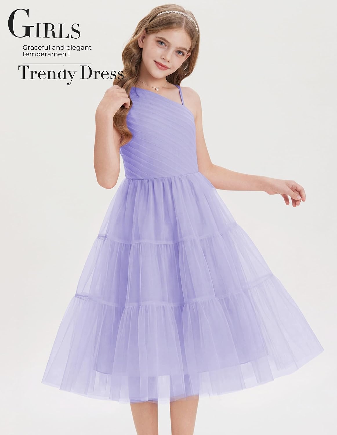 image:imageGRACE KARIN Girls Maxi Flower Christmas Formal Party Tulle Prom Dress 714Light Purple