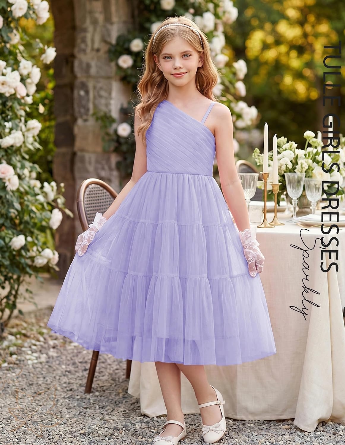 image:imageGRACE KARIN Girls Maxi Flower Christmas Formal Party Tulle Prom Dress 714Light Purple