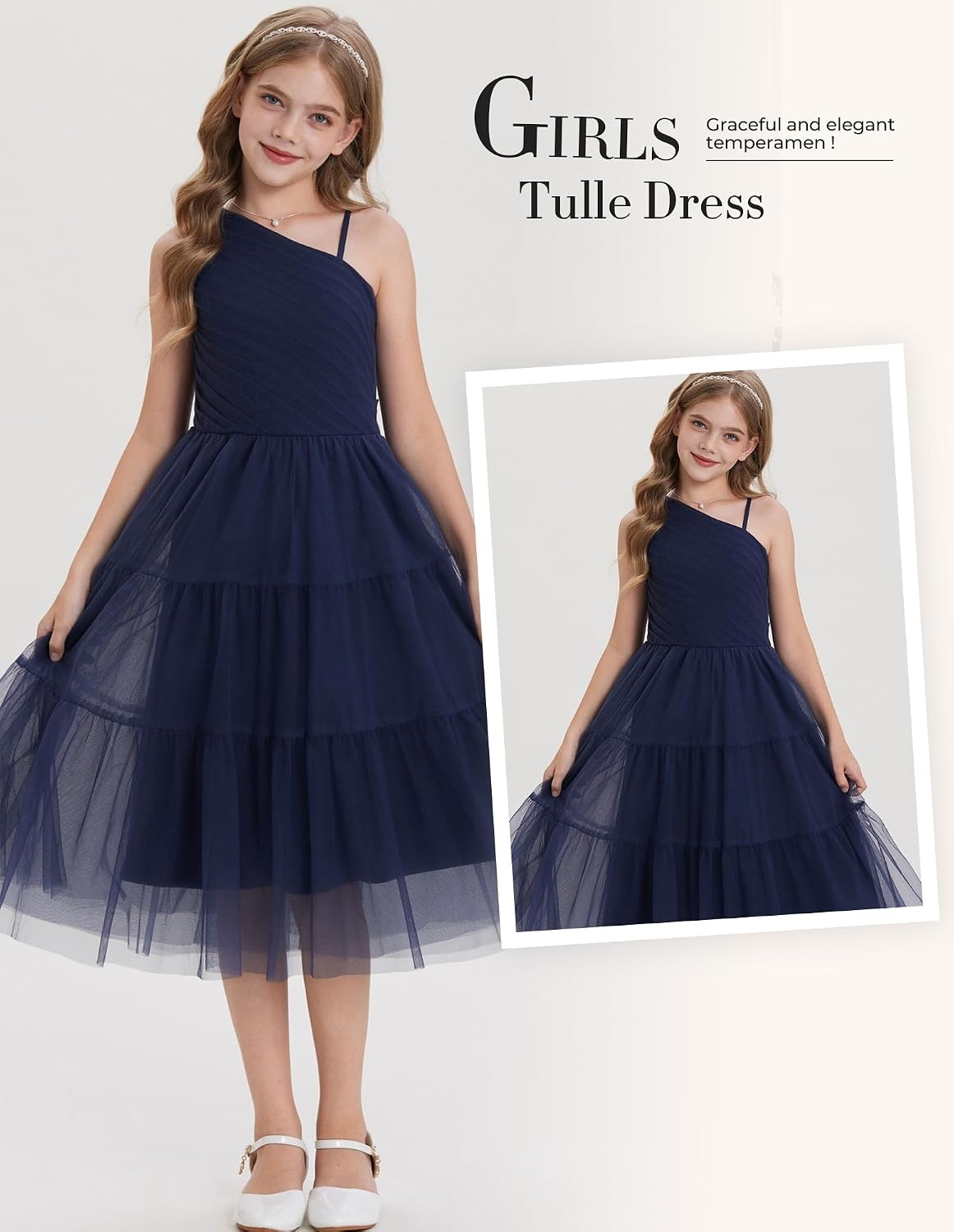 image:imageGRACE KARIN Girls Maxi Flower Christmas Formal Party Tulle Prom Dress 714Navy