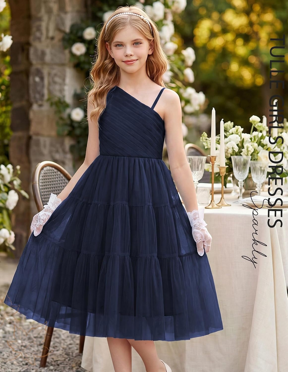 image:imageGRACE KARIN Girls Maxi Flower Christmas Formal Party Tulle Prom Dress 714Navy