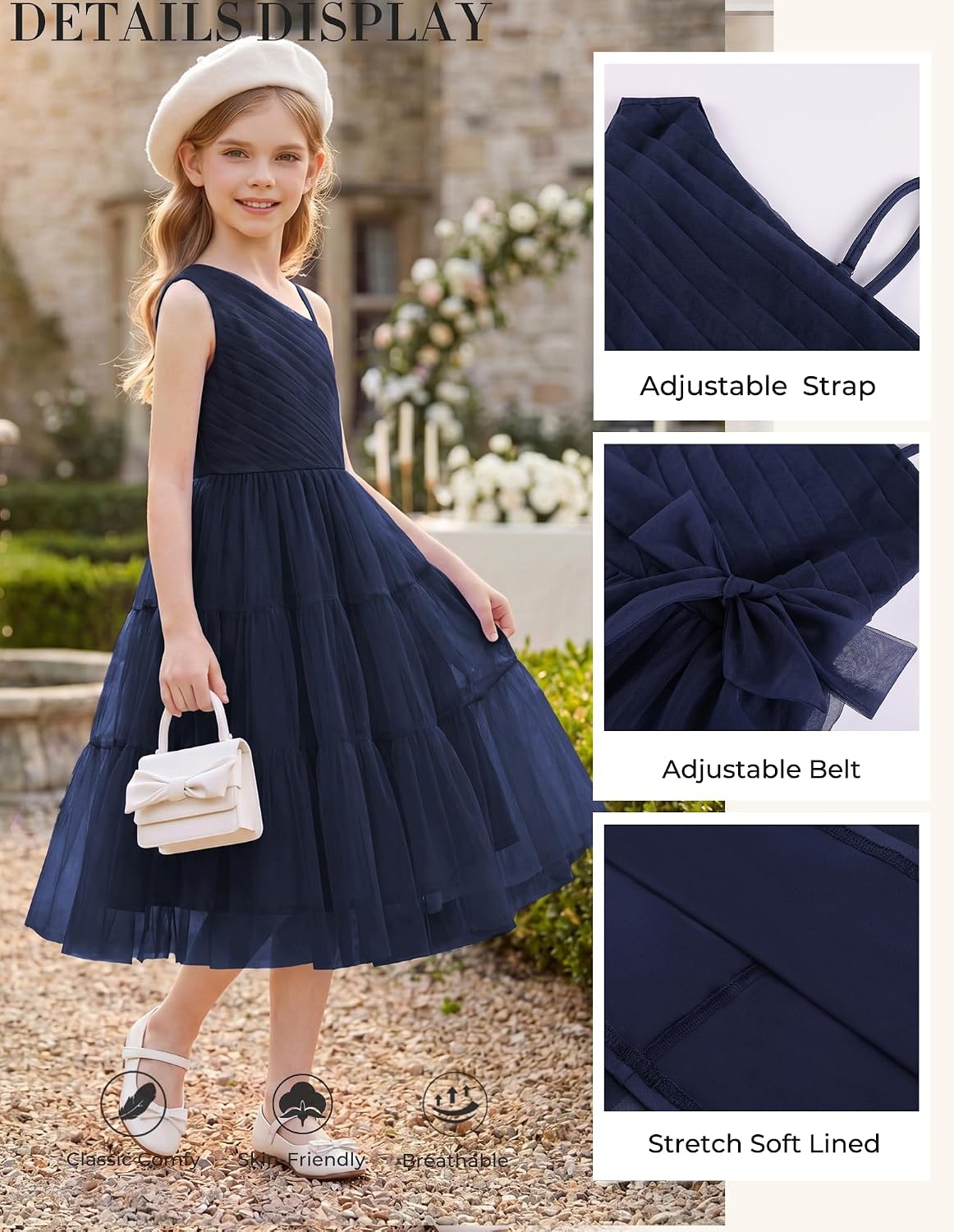 image:imageGRACE KARIN Girls Maxi Flower Christmas Formal Party Tulle Prom Dress 714Navy