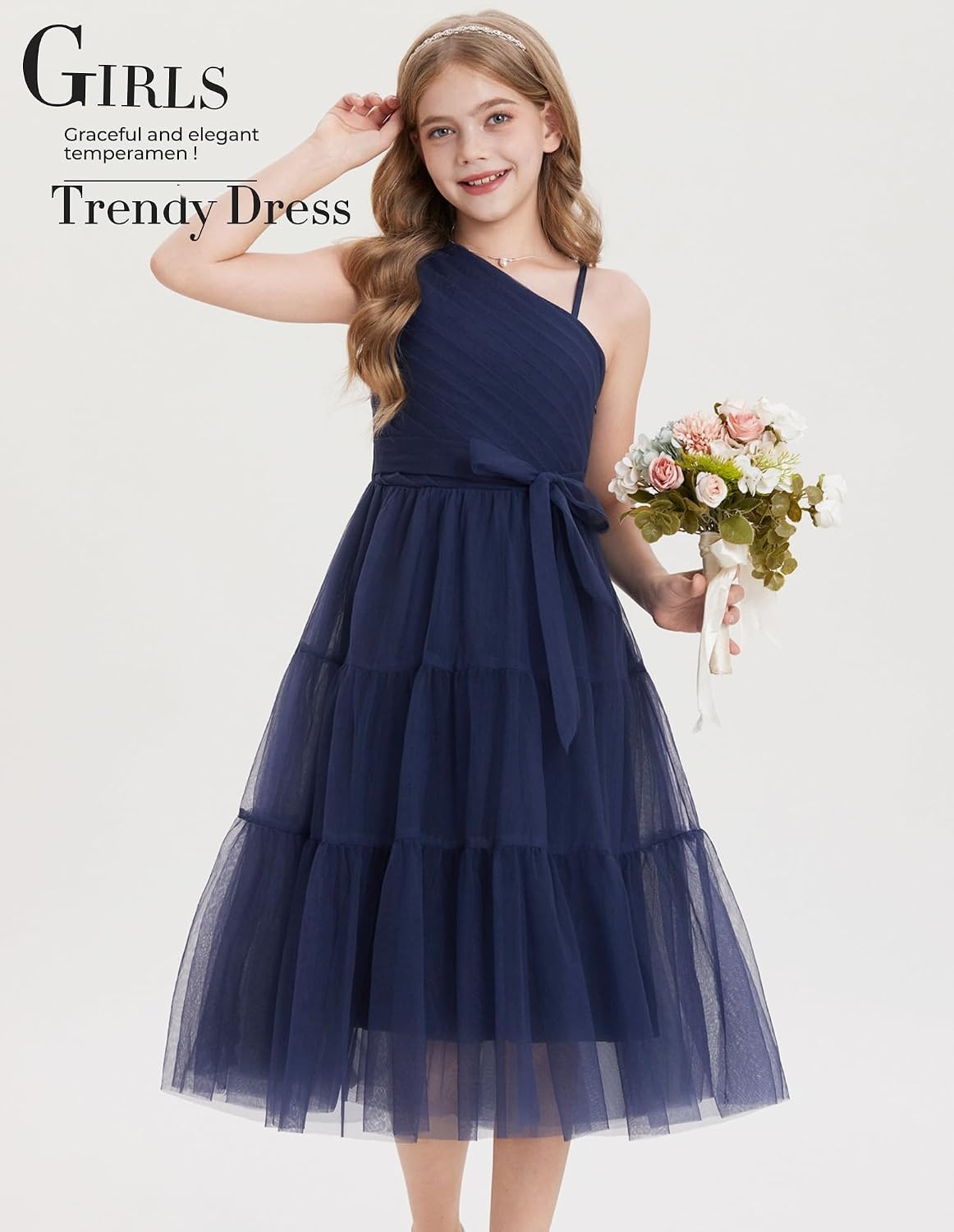 image:imageGRACE KARIN Girls Maxi Flower Christmas Formal Party Tulle Prom Dress 714Navy