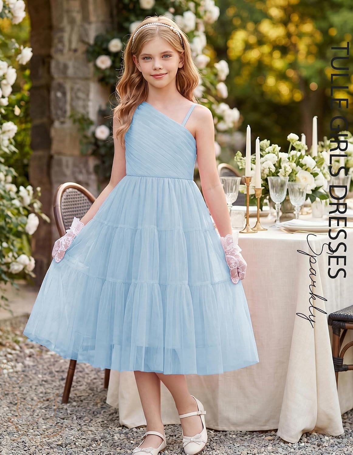 image:imageGRACE KARIN Girls Maxi Flower Christmas Formal Party Tulle Prom Dress 714Pale Blue